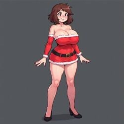1girls ai_generated big_ass big_breasts bob_cut brown_hair chara cute dancing dress female frills happy light-skinned_female light_skin merry_christmas srimbievil58 tagme undertale undertale_(series) video