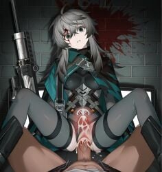1girls ai_assisted ai_generated alley black_survival black_survival:eternal_return blank_eyes blood blood_on_face blood_splatter blood_stain blue_eyes blue_green_eyes bodysuit boots cape corpse cum_in_pussy cum_inside cyan_eyes defeated eternal_return:_black_survival expressionless female gradient_hair gray_hair grey_hair gunshot gunshot_hole gunshot_wound guro headshot katja_(black_survival) katja_hertz long_hair necrophilia pov pussy rape raped sex sex_with_clothes sniper_rifle solo spread_legs torn_bodysuit x-ray
