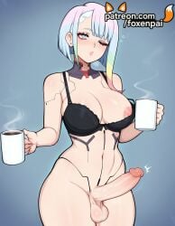 1futa 2025 ai_generated alcohol artist_name beer beer_mug breasts bust chest cock coffee coffee_cup coffee_mug cup cyberpunk:_edgerunners cyberpunk_(series) cyberpunk_2077 dick disposable_cup drinking_glass erection exposed_nipples foreskin foxenpai futanari hi_res high_quality high_resolution highres holding holding_cup lactation large_penis lucyna_kushinada mug nipples nipples_outside panties patreon patreon_username penis print_mug saucer solo stable_diffusion steam tea teacup teapot testicles uncensored underwear watermark