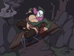 1girls a-gal agal1502 big_breasts breasts clothed clothed_female dead_by_daylight female female_only holding_knife holding_weapon hook knife looking_at_viewer mask masked masked_female meat_hook nipple_slip nipples pallet pink_hair running solo solo_female susie_(dead_by_daylight) susie_lavoie the_legion_(dbd) vaulting weapon
