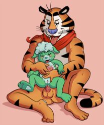 anal anal_penetration anal_sex anthro balls blush care_bears crossover feline fur furry gentle_heart_lamb interspecies mammal mascot pussy sex sheep size_difference straight tiger tony_the_tiger