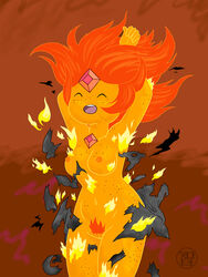 adventure_time coldfusion color erect_nipples exploding_clothes fire flame_princess princess pubic_hair smiling sun_spots tagme unshaved_pussy