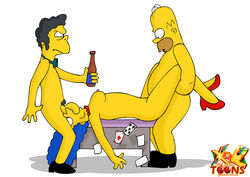 beer blue_hair color fellatio female hair homer_simpson human insertion male marge_simpson multiple_males nude oral penis sex side_view straight the_simpsons xl-toons.com