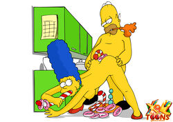 blue_hair breasts color female food hair homer_simpson human insertion male marge_simpson nipples nude sex straight tagme the_simpsons xl-toons.com yellow_skin