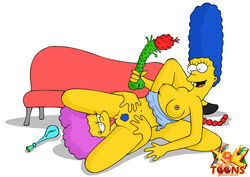 blue_hair breasts color cunnilingus female female_only hair human licking marge_simpson multiple_females multiple_girls nipples oral selma_bouvier the_simpsons xl-toons.com yellow_skin yuri