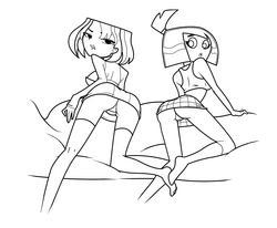 back_view crossover danny_phantom female female_only greyscale gwen_(tdi) hair human humanoid line_art monochrome multiple_females rodjim sam_manson total_drama_island