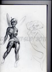 ariel crossover disney monochrome nipples peter_pan sketch slid the_little_mermaid tinker_bell