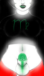 1futa balls black_background black_hair black_lips fangs futa_only futanari glowing_skin green_tongue homestuck intersex kanaya_maryam licking_lips marshmallowbeam ms_paint_adventures penis precum short_hair solo troll white_skin