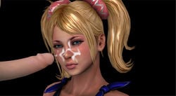 3d blonde_hair blue_eyes cheerleader cum facial female human juliet_starling lollipop_chainsaw male mod penis straight tied_hair twintails wolf_66