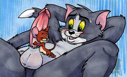 2boys feline furry gay handjob interspecies jerry_mouse male mouse multiple_males no_humans size_difference tom_and_jerry tom_cat yaoi