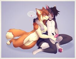 <3 1boy 1girls 2019 anthro balls black_stripes blush breasts brown_fur brown_hair brown_spots canine chest_tuft closed_eyes collar cum cum_drip dialogue dipstick_tail dripping duo edging english_text eyebrows eyelashes feline female francis_misztalski fur furry furry_only grey_fur hair half-closed_eyes handjob heart inner_ear_fluff interspecies maine_coon male male/female mammal multicolored_tail naked navel nipples nude orgasm_denial pawpads paws penis pink_nose pink_pawpads precum purple_eyes pussy rylee_(senimasen) senimasan sex side_boob signature simple_background sitting smile spots straight stripes tail text tuft