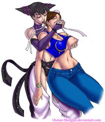 2girls bare_shoulders breast_grab breasts chloroform chun-li cloth_over_another's_mouth cloth_over_mouth covering_another's_mouth covering_mouth erect_nipples female female_only grabbing_from_behind hand_over_another's_mouth human imminent_rape juri_han knocked_out large_breasts losing_consciousness multiple_females multiple_girls navel nipples one_breast_out osmar-shotgun rings rolling_eyes street_fighter thumb_ring