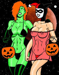 2d batman_(series) dc female female_only green-skinned_female green_skin harley_quinn human multiple_females multiple_girls pamela_isley poison_ivy redspider2008 tagme yuri