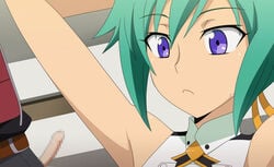 aquarion_(series) aquarion_evol armpit_sex arms_up censored cum ejaculation erection green_hair handsfree_ejaculation little_penis penis purple_eyes short_hair small_penis zessica_wong