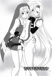 balls blush bridget femboy gloves guilty_gear headband highres long_hair looking_away male millia_rage multiple_boys naughty_face nun panties penis rule_63 saigado saigadou shy skirt smile testicles thighs underwear yaoi