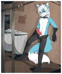 anthro barefoot canine collar color danboyya2000 erection fur furry male male_only penis precum solo topless wolf