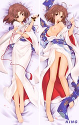 ahoge barefoot breasts brown_eyes brown_hair dakimakura feet japanese_clothes kara_no_kyoukai katana kimono king_(dakemakura) open_kimono pointy_chin pussy ryougi_shiki short_hair sword type-moon uncensored weapon