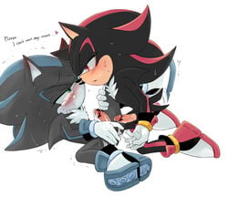 anthro black blush cum cumshot fur furry gloves heart hedgehog male male_only mephiles_the_dark multiple_males no_humans orgasm penis plain_background red_eyes sega sex shadow_the_hedgehog sonic_(series) tail_wagging white_background yaoi