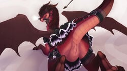 amyth anus dragon edit female furry garter hindpaw lingerie maid maid_uniform mane paws presenting pussy scalie stockings tail upskirt wings