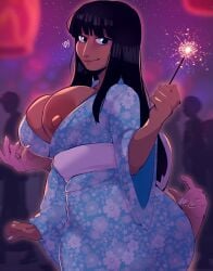 1girls akuma_no_mi areolae big_breasts black_hair blue_eyes breast_slip chikkibug female female_only hana_hana_no_mi hi_res kimono large_areolae long_hair looking_at_viewer nico_robin nipples one_piece pre-timeskip smiling smiling_at_viewer solo