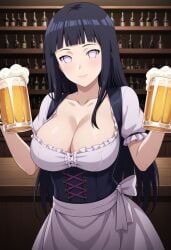 ai_generated beer beer_bottle big_breasts black_hair civitai dirndl holding_object hyuuga_hinata large_breasts long_hair naruto naruto_(series) naruto_shippuden no_pupils