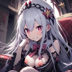 ai_generated breasts echidna_(re:zero) nipples queen re:zero_kara_hajimeru_isekai_seikatsu white_hair