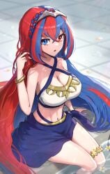 1girls absurdres alear_(female)_(fire_emblem) alear_(fire_emblem) alternate_costume bikini bikini_skirt blue_eyes blue_hair braid breasts cleavage crossed_bangs crown_braid female female female_only fire_emblem fire_emblem_engage gonzarez heterochromia highres large_breasts long_hair looking_at_viewer multicolored_hair navel nintendo official_alternate_costume red_eyes red_hair revision skirt solo split-color_hair swimsuit tiara two-tone_hair very_long_hair white_bikini white_swimsuit