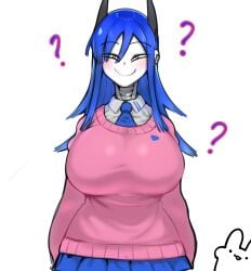 android android_girl big_ass big_breasts breasts_bigger_than_head cute gynoid huge_ass huge_breasts iria_(minkye) minkye original_character pink_clothing purple_hair robot robot_girl smug smug_face thick_thighs voluptuous wide_hips