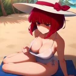 ai_generated arima_kana beach breasts_out clothes_pull dress ex_ex oshi_no_ko outdoors upset