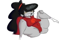 alien alien_humanoid aradia_megido black_hair_female bottomless braces colored_skin female grey_skin grey_skin hiroshimaloco homestuck homestuck_troll horn horns huge_thighs humanoid humanoid_alien large_thighs long_hair long_hair_female looking_at_viewer skimpy skimpy_clothes skimpy_clothing thighs troll