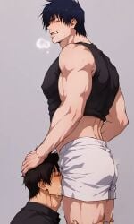 2boy ai_generated black_hair jujutsu_kaisen male_focus male_only sucking_penis toji_fushiguro