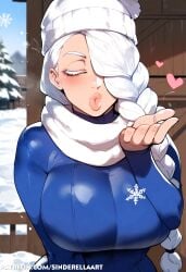 1girls ai_generated ass beanie big_ass big_breasts big_butt big_lips bimbo_lips blowing_kiss breasts female huge_breasts jujutsu_kaisen large_ass large_breasts mei_mei_(jujutsu_kaisen) sinderellaart snow snowing thiccwithaq_(ai_style)