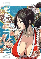 big_breasts breasts brown_eyes brown_hair busty cleavage erect_nipples fatal_fury female female_focus female_only king_of_fighters kunoichi large_breasts long_hair mai_shiranui mimiyama_kiichi ninja nipple_bulge ponytail snk tagme