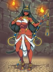 black_hair cleopatra_(metal_slug) dark-skinned_female egyptian genzoman large_breasts loincloth long_hair metal_slug metal_slug_attack red_eyes revealing_clothes snk voluptuous