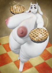 3d_(artwork) anthro ass belly big_breasts big_butt bovid breasts caprine digital_media_(artwork) female food goat hi_res huge_breasts huge_butt hyper hyper_breasts hyper_butt mammal mature_female nipples nude nude_female obese overweight pastry pie solo toriel undertale_(series) vulkyasha