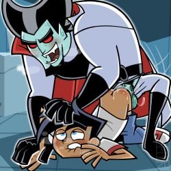 2boys accurate_art_style ahe_gao anal ass biting_lip boots cumdrip danny_fenton danny_phantom gay ghost gloves hand_on_head harzu size_difference thrusting_into_ass vlad_masters yaoi