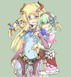 amber_(rune_factory) blonde_hair blush breast_grab green_hair margarete_(rune_factory) rune_factory rune_factory_4 tagme tear