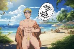 1boy ai_generated blonde_hair dick focus_on_penis gay muscular_male naruto nude_male uzumaki_naruto