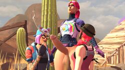 1futa 2girls 3d bottomless brite_bomber bullseye_(fortnite) cum cumshot dickgirl fortnite futa_on_female futanari intersex koolsfm lynx_(fortnite) sunglasses_on_head tagme threesome