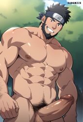 abs ai_generated balls bara beard biceps big_balls big_penis daddy erection kangmzze male male_nipples male_only male_pubic_hair manly mature_male muscular_male naruto naruto_(series) nipples nude pecs penis sarutobi_asuma