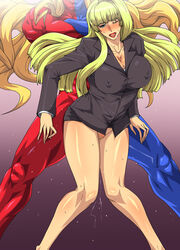 blonde_female blonde_hair blue_eyes blush breasts capcom cleavage female from_behind gill gureko_rouman high_resolution human kolin large_breasts long_hair male no_panties open_mouth ponytail saliva sex standing straight street_fighter street_fighter_iii street_fighter_v sweat tear wet wink