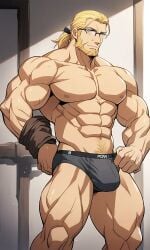 ai_generated blonde_hair bulge fullmetal_alchemist glasses hohenheim male_only muscular_male underwear