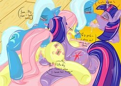 equine fluttershy_(mlp) friendship_is_magic horn horse kissing mark my_little_pony pegasus pony rubbing saliva saurian_(artist) straight_hair trixie_(mlp) twilight_sparkle_(mlp) unicorn wings