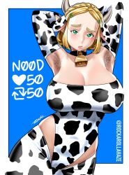 armpit_hair armpits big_breasts blonde_hair breasts busty collar collar_ring cow_ears cow_girl cow_horns cow_print cowbell elbow_gloves female female_focus female_only green_eyes hourglass_figure large_breasts nintendo princess_zelda rockaroll short_hair tagme tears_of_the_kingdom the_legend_of_zelda thick_eyebrows thighhighs wide_hips zelda_(tears_of_the_kingdom)