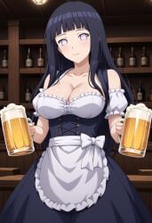 ai_generated beer beer_bottle big_breasts black_hair civitai dirndl holding_object hyuuga_hinata large_breasts long_hair naruto naruto_(series) naruto_shippuden no_pupils