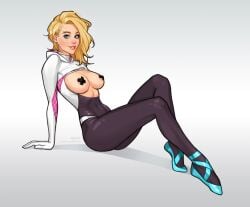 1girls blonde_hair eyebrow_piercing female female_only gwen_stacy gwen_stacy_(spider-verse) marvel marvel_comics minko olena_minko shaved_side solo spider-gwen spider-man:_across_the_spider-verse spider-man:_into_the_spider-verse spider-man_(series) superhero superhero_costume superheroine teenager