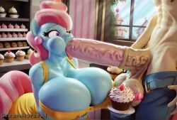 3d ai_generated anthro big_ass big_balls big_breasts big_butt big_penis blowjob carrot_cake_(mlp) cheek_bulge creamhorseai cup_cake_(mlp) fellatio hi_res highres horse_girl horsecock huge_balls huge_breasts huge_cock my_little_pony penis penis_awe