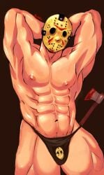 armpit armpits bakkunsfw balls bara bulge flaccid friday_the_13th hands_behind_head hockey_mask jason_voorhees male male_only mask muscles muscular penis solo solo_male