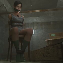 3d anna_miller_(metro) bondage chair chair_bondage clothed gagged ironlawbringer light-skinned_female light_skin metro_(series) metro_exodus no_pants panties rope rope_bondage sitting socks solo solo_female tagme tank_top tied_hands tied_legs tied_to_chair tied_up