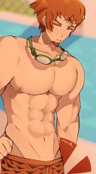 abdomen abs damiaumiau ginger ginger_hair green_eyes itachi_zametora male male_only muscle muscular muscular_male self_upload swimming_pool swimwear topless water_drop yandere_simulator yanderesim